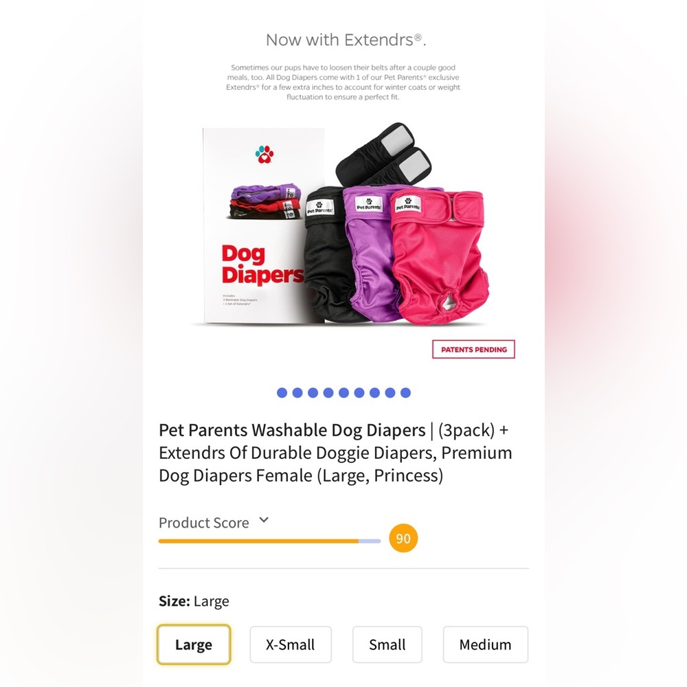 🐕 Pet Parents Washable Dog Diapers - 3 Pack (Black, Purple, Pink)